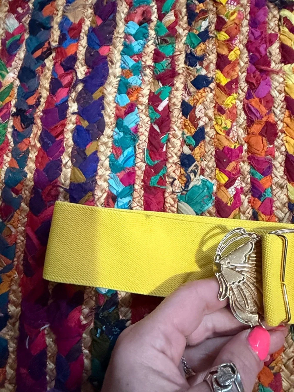 70’s VINTAGE Yellow Elastic Belt with Butterfly Buckle